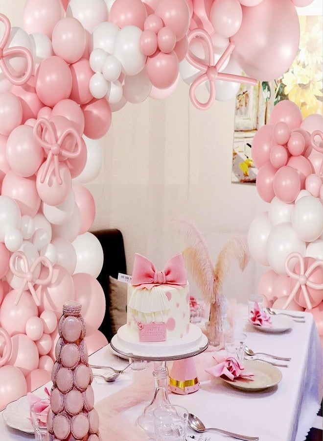 NUTTYBASH Coquette Birthday Decorations 145 Pcs Pink and White Balloon Garland Arch Kit Include Light Pink White Bow Balloons Different Size for Baby Shower Gender Reavel Wedding Party Decorations - Image 5